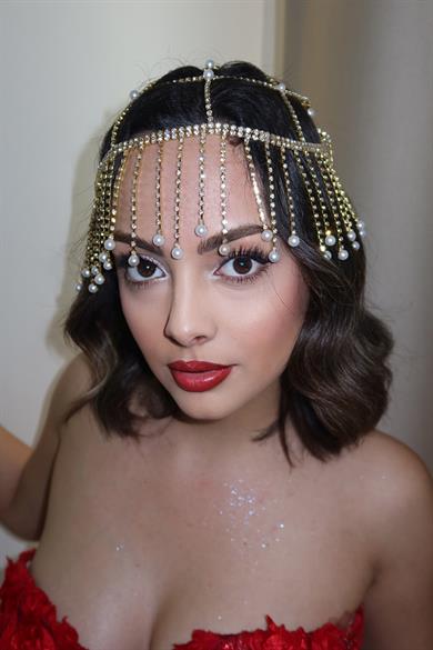 Gümüş Renk İnci Detaylı Taşlı Saç Aksesuarı/Kına Aksesuarı