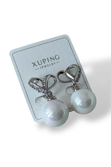 Gümüş Renk İnci Ve Taş Detaylı Çelik Xuping Küpe (Çift)