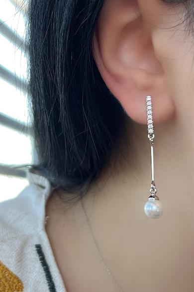 Gümüş Renk İnci Ve Taş Detaylı Çelik Xuping Küpe (Çift)