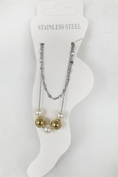 Gümüş Renk İnci Ve Top Detaylı Çelik Halhal