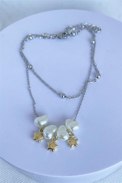 Gümüş Renk İnci Ve Yıldız Detaylı Çelik Halhal