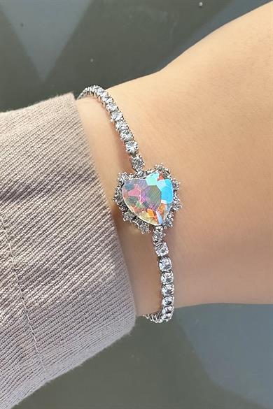 Gümüş Renk Kalp Detaylı Su Yolu Bileklik