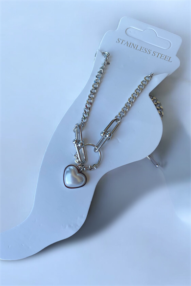 Gümüş Renk Kalp Figürlü Çelik Halhal