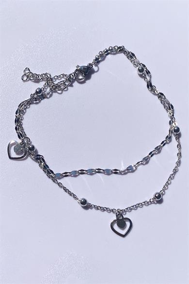 Gümüş Renk Kalp Figürlü Çelik Halhal