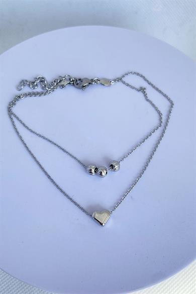 Gümüş Renk Kalp Figürlü Çelik Halhal