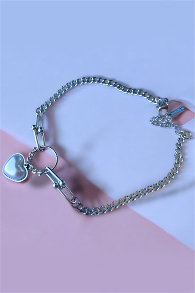 Gümüş Renk Kalp Figürlü Çelik Halhal