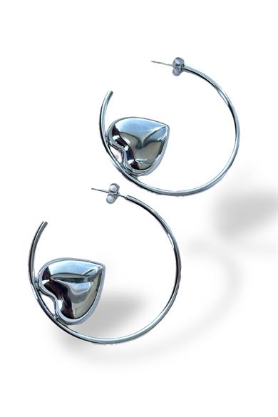 Gümüş Renk Kalp Figürlü Çelik Halka Küpe (Çift)