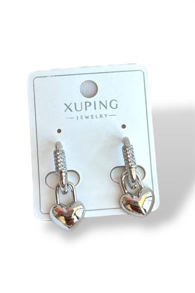 Gümüş Renk Kalp Figürlü Taş Detaylı Çelik Xuping Küpe (Çift)