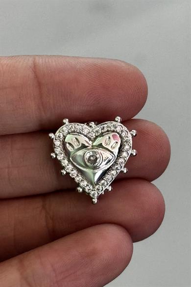 Gümüş Renk Kalp Ve Göz Figürlü Taş Detaylı Ajda Charm / Kolye/ Bileklik Ucu