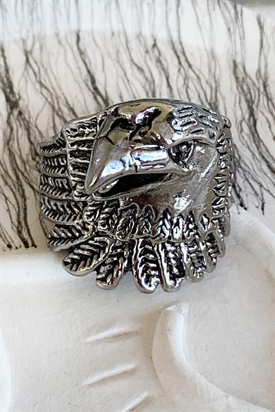 Gümüş Renk Kartal Figürlü Ayarlanabilir Erkek Yüzük