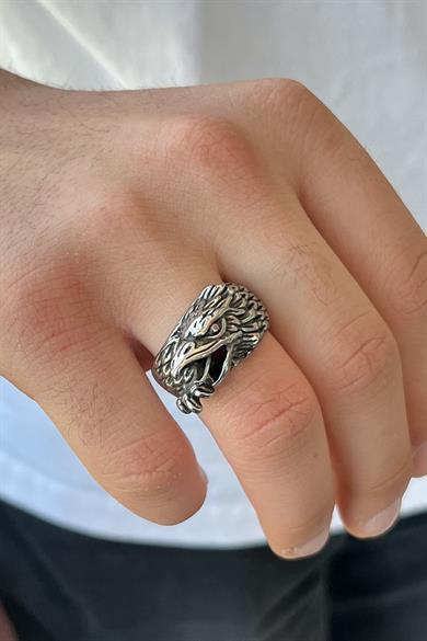 Gümüş Renk Kartal Figürlü Ayarlanabilir Çelik Erkek Yüzük