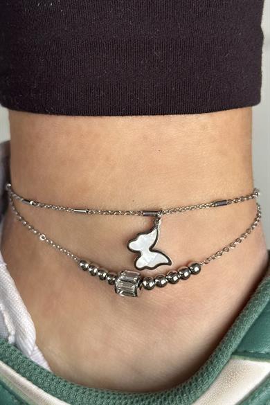 Gümüş Renk Kelebek Figürlü Çelik Halhal