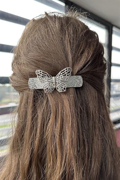 Gümüş Renk Kelebek Figürlü Metal Otomat Toka