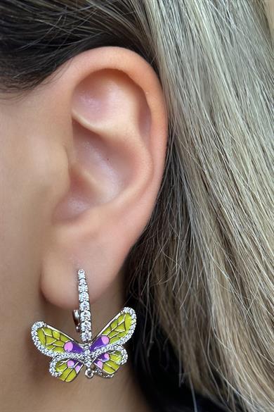 Gümüş Renk Kelebek Figürlü Taş Detaylı Çelik Xupıng Küpe (Çift)