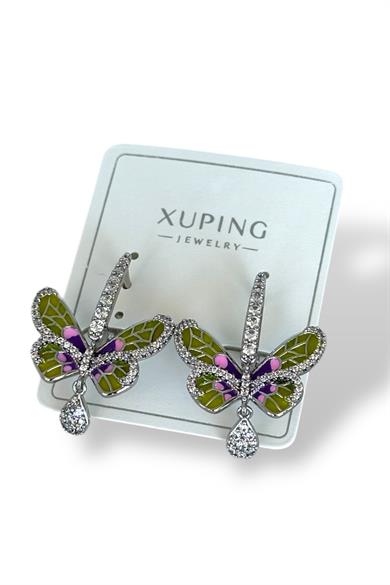 Gümüş Renk Kelebek Figürlü Taş Detaylı Çelik Xupıng Küpe (Çift)