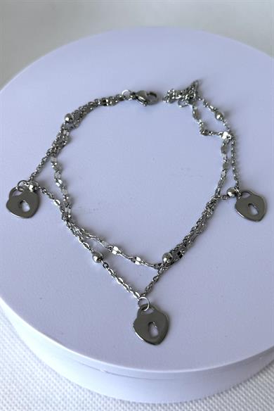 Gümüş Renk Kilit Figürlü Çelik Halhal