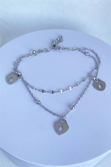 Gümüş Renk Kilit Figürlü Çelik Halhal