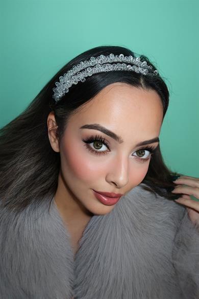 Gümüş Renk Kristal Boncuk Detaylı Gelin/Nişan Taç 