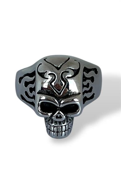 Gümüş Renk Kurukafa Figürlü Ayarlanabilir Çelik Erkek Yüzük