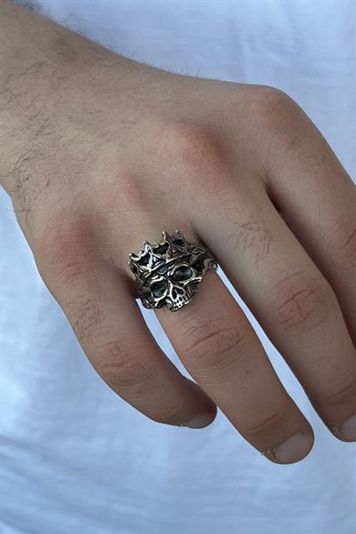 Gümüş Renk Kurukafa Figürlü Ayarlanabilir Çelik Erkek Yüzük