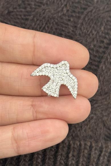 Gümüş Renk Kuş Figürlü Taş Detaylı Ajda Charm / Kolye/ Bileklik Ucu
