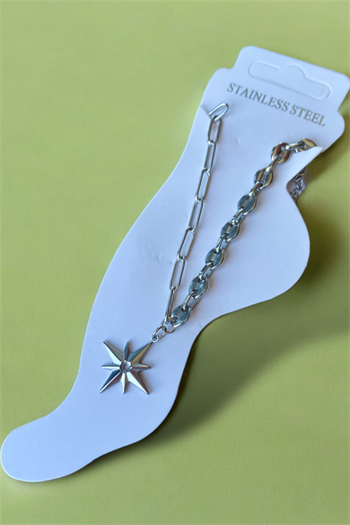 Gümüş Renk Kutup Yıldızı Figürlü Çelik Halhal