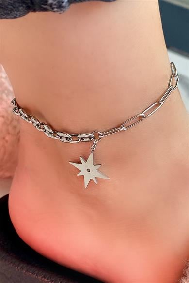 Gümüş Renk Kutup Yıldızı Figürlü Çelik Halhal