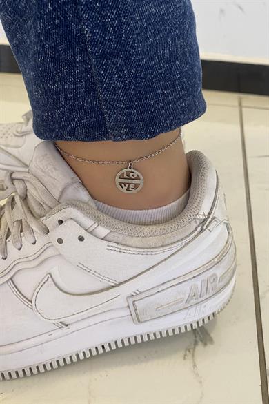 Gümüş Renk Love Yazılı Çelik Halhal