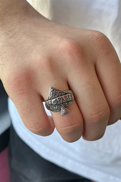 Gümüş Renk Maça Figürlü Ayarlanabilir Çelik Erkek Yüzük