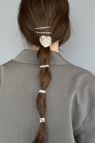 Gümüş Renk Metal Detaylı Lastik Toka Ve Tel Toka Set