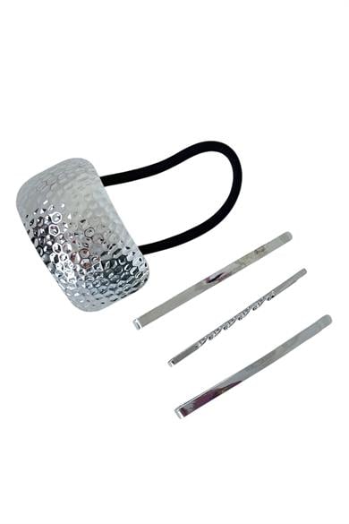 Gümüş Renk Metal Detaylı Lastik Ve Tel Toka Set