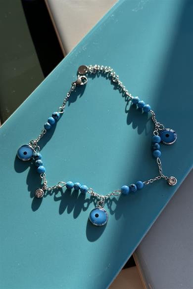 Gümüş Renk Nazar Boncuk Figürlü Çelik Halhal