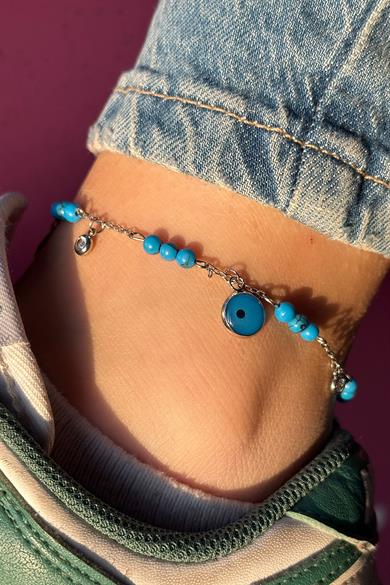 Gümüş Renk Nazar Boncuk Figürlü Çelik Halhal