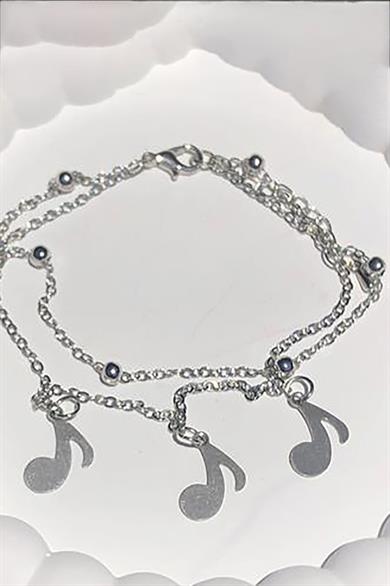 Gümüş Renk Nota Figürlü İkili Zincirli Halhal
