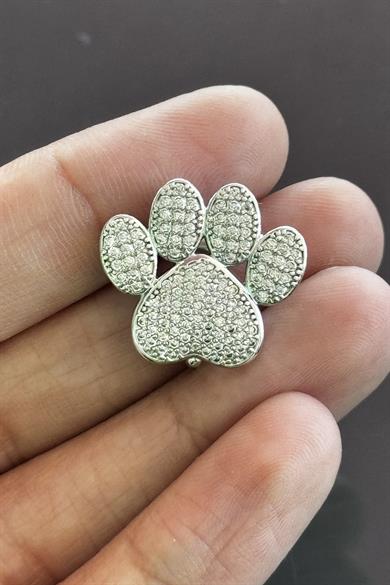 Gümüş Renk Pati Figürlü Taş Detaylı Ajda Charm / Kolye/ Bileklik Ucu