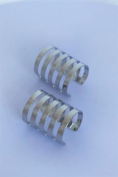 Gümüş Renk Sıkıştırmalı Ear Cuff Unisex Halka Küpe (Çift)
