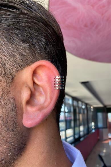 Gümüş Renk Sıkıştırmalı Ear Cuff Unisex Halka Küpe (Çift)