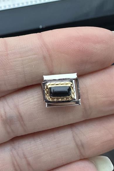 Gümüş Renk Siyah Taş Detaylı Çelik Nomination Charm (Tek)