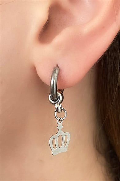 Silver Color Crown Figured Unisex Ring Earrings