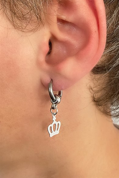 Silver Color Crown Figured Unisex Ring Earrings
