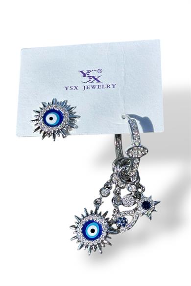 Gümüş Renk Taş Detaylı 3lü YSX Küpe Set
