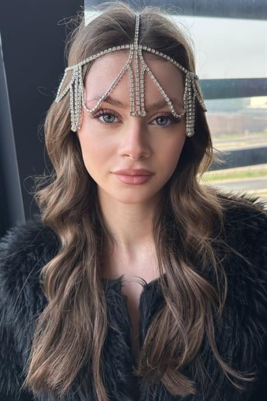 Gümüş Renk Taş Detaylı  Alınlık/Kına Aksesuarı