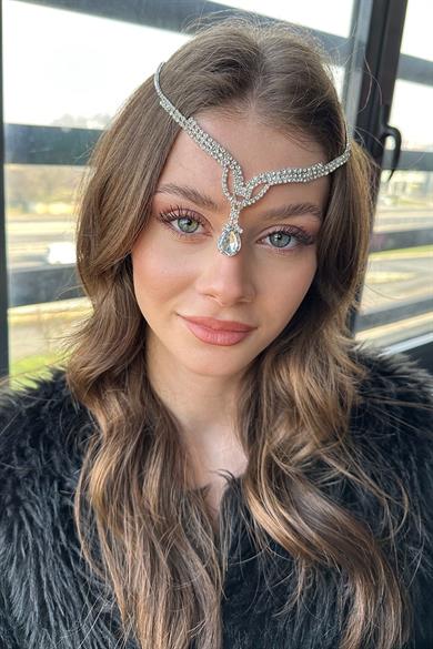 Gümüş Renk Taş Detaylı  Alınlık/Kına Aksesuarı