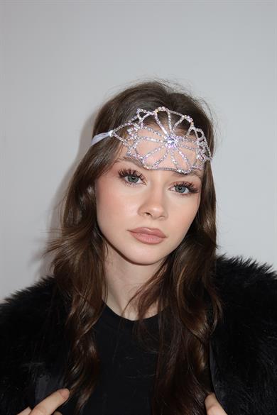 Gümüş Renk Taş Detaylı Alınlık/Kına Aksesuarı 