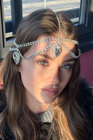 Gümüş Renk Taş Detaylı  Alınlık/Kına Aksesuarı