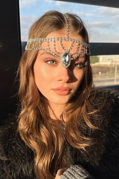 Gümüş Renk Taş Detaylı  Alınlık/Kına Aksesuarı