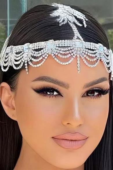 Gümüş Renk Taş Detaylı Alınlık/Kına Aksesuarı