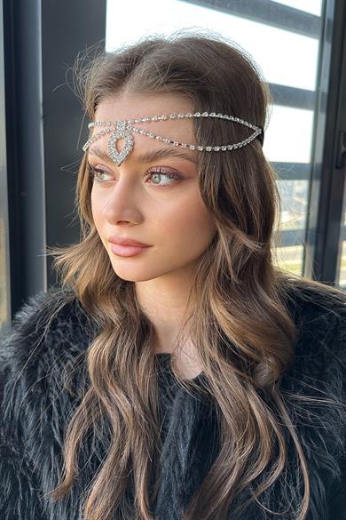 Gümüş Renk Taş Detaylı Alınlık/Kına Aksesuarı