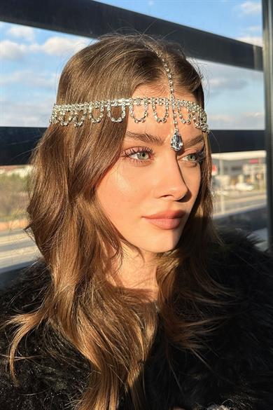 Gümüş Renk Taş Detaylı  Alınlık/Kına Aksesuarı