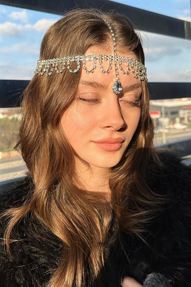 Gümüş Renk Taş Detaylı  Alınlık/Kına Aksesuarı